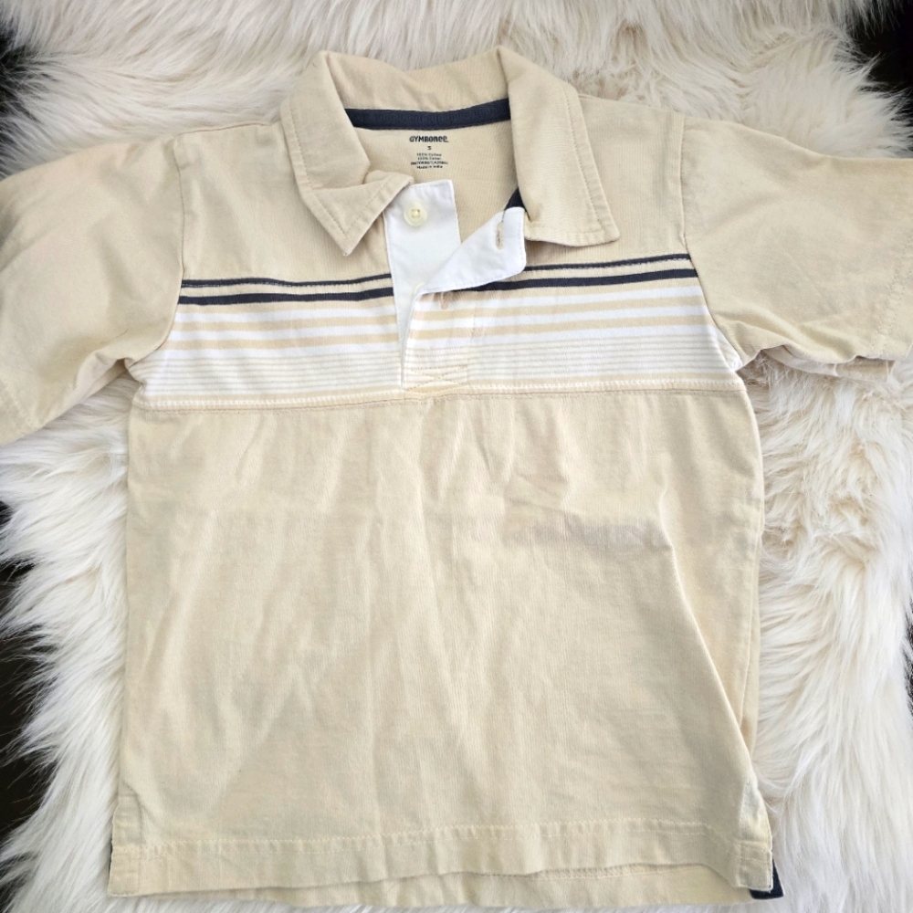 Gymboree Cream Striped Kids Cotton Polo Shirt. Size 3.